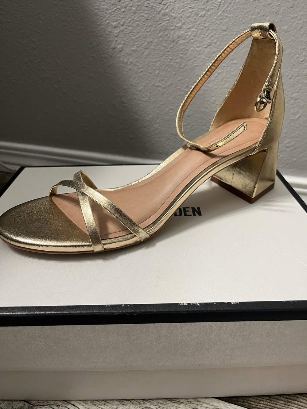 Steve Madden Metallic Gold Strappy Block Heel Sandals